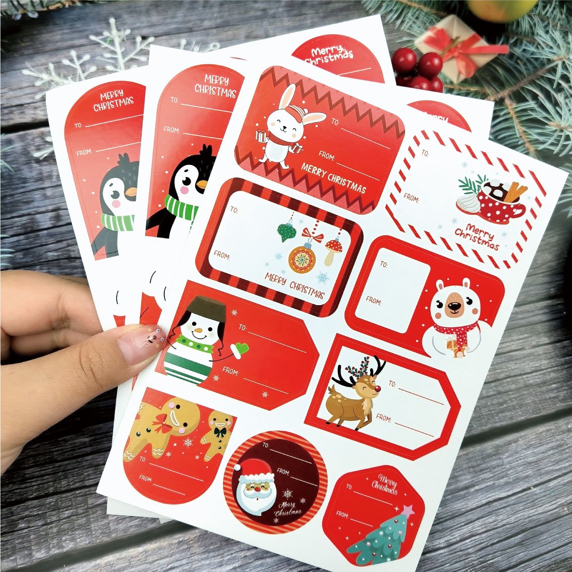 Custom logo Christmas Stickers gift wrap labels adhesive Merry Christmas cartoon die cut stickers printing