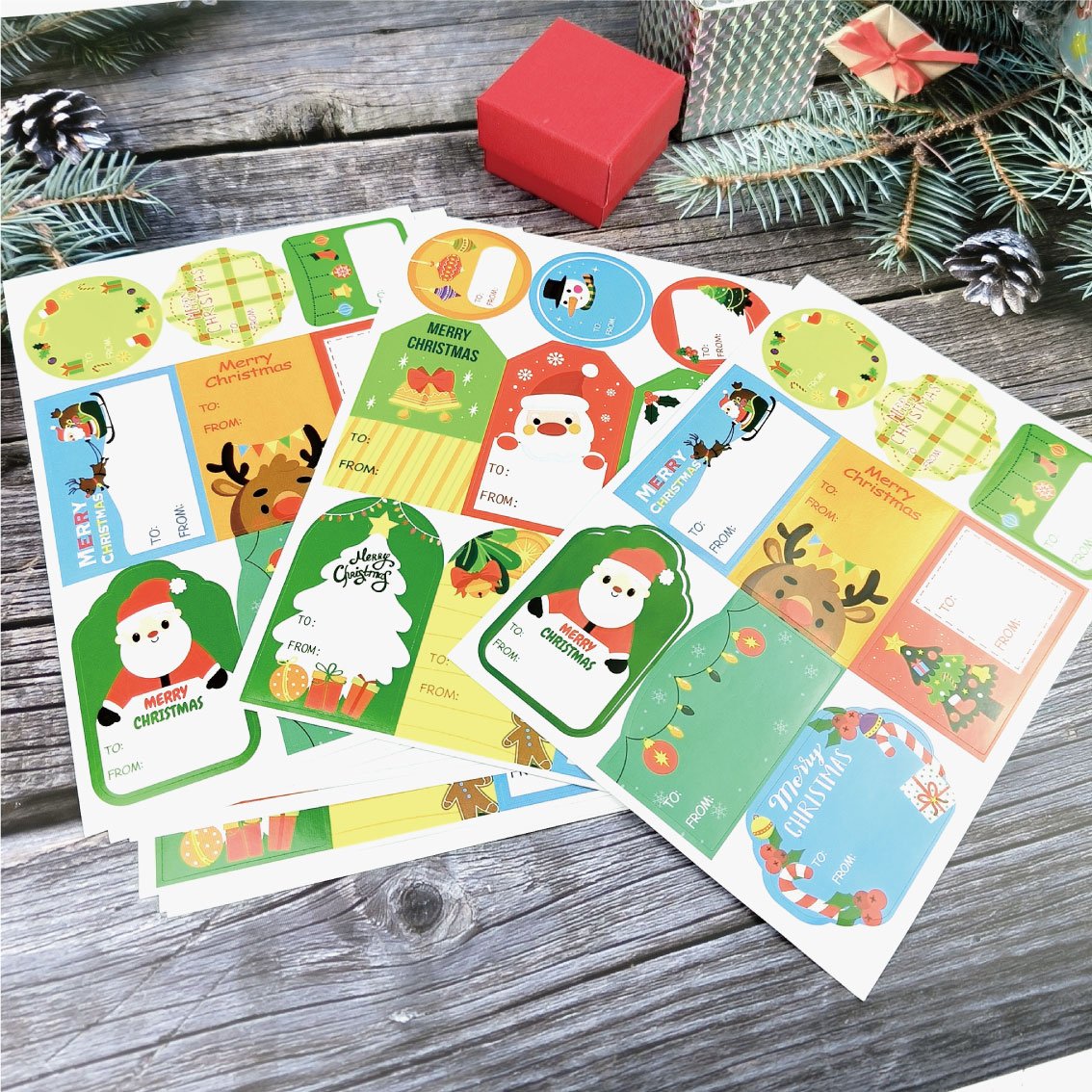 Custom logo Christmas Stickers gift wrap labels adhesive Merry Christmas cartoon die cut stickers printing