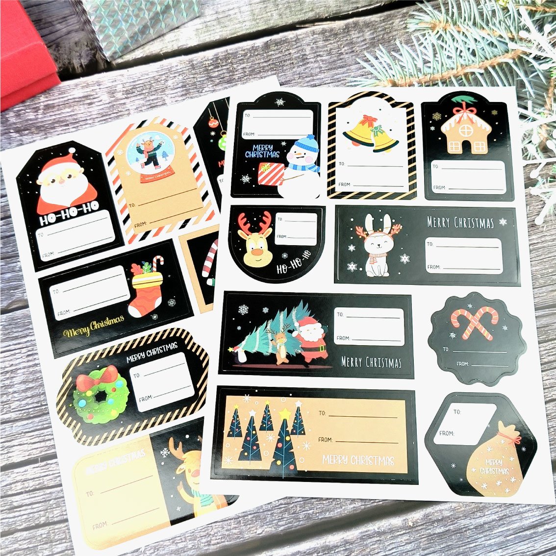 Custom logo Christmas Stickers gift wrap labels adhesive Merry Christmas cartoon die cut stickers printing