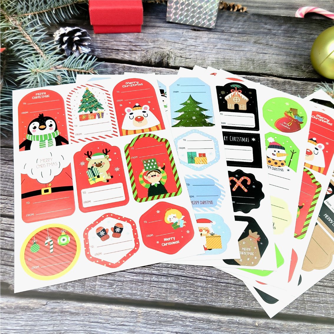 Custom logo Christmas Stickers gift wrap labels adhesive Merry Christmas cartoon die cut stickers printing