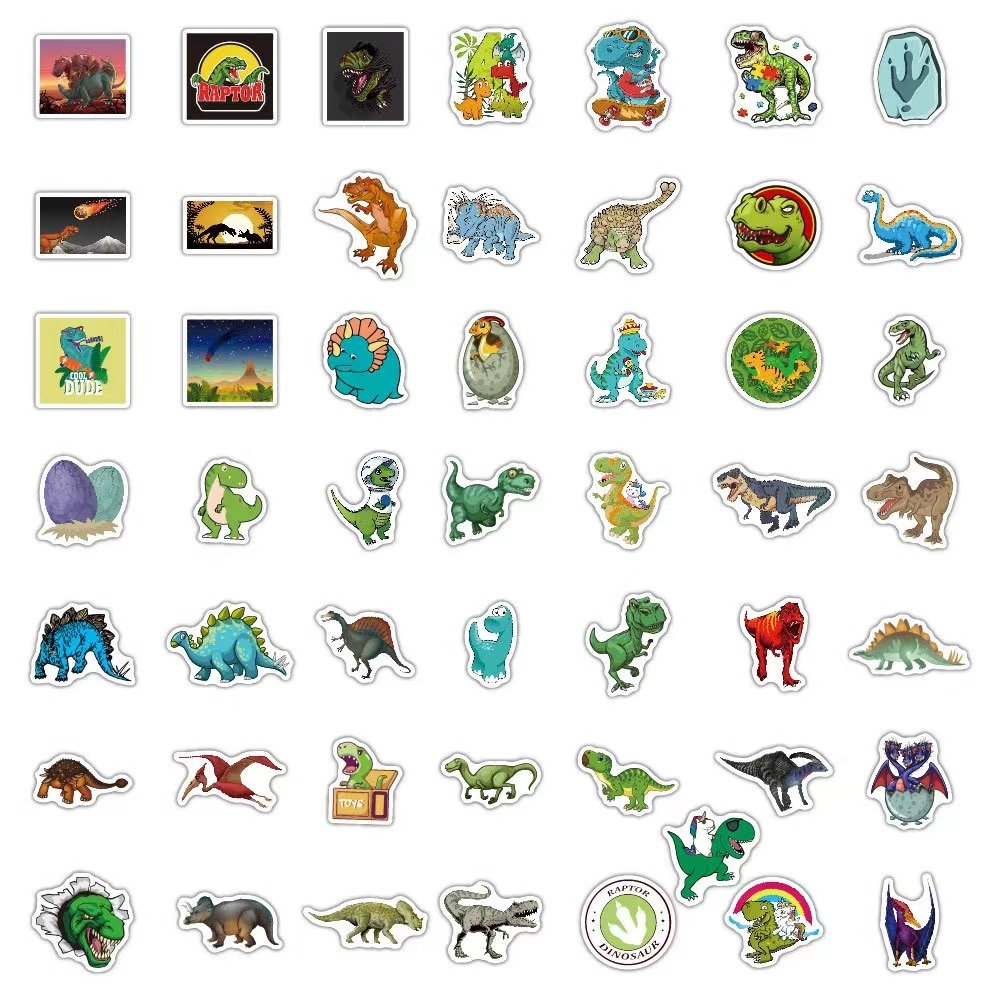 50pcs popular Dinosau cartoon animal collection stickers for removable Suitcase Skateboard computer kids pvc Waterproof