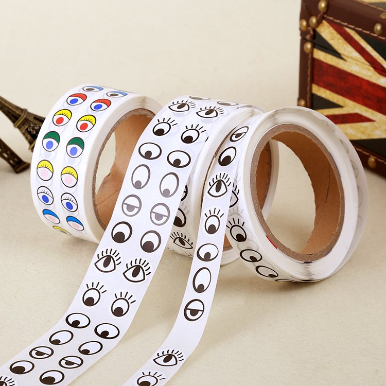 Custom design eye cartoon stickers in roll for kids Removable PVC vinyl decorative eyes sticker