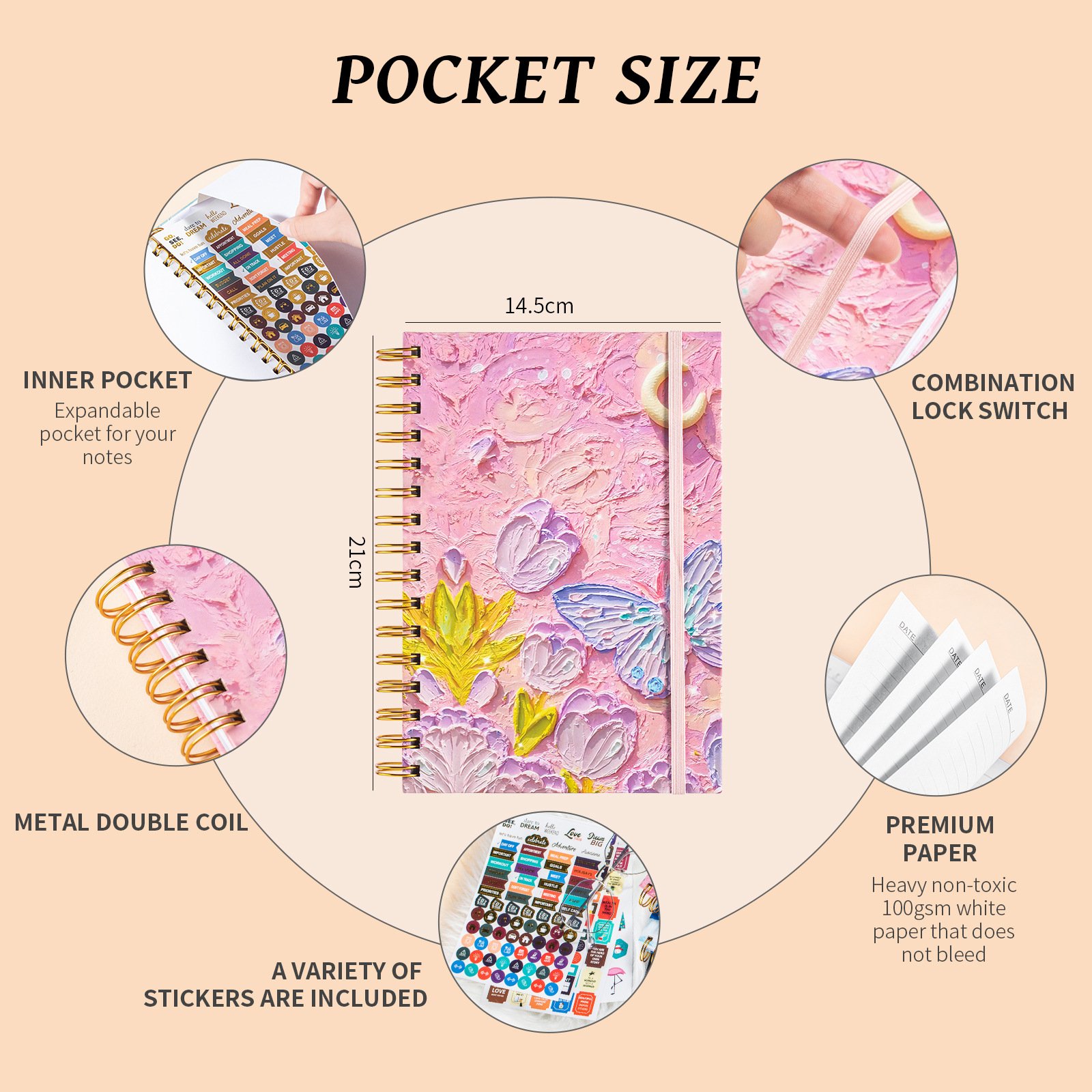 High quality horizontal line notepad thickened cute student artistic oil painting A5 cartoon spiral notebook