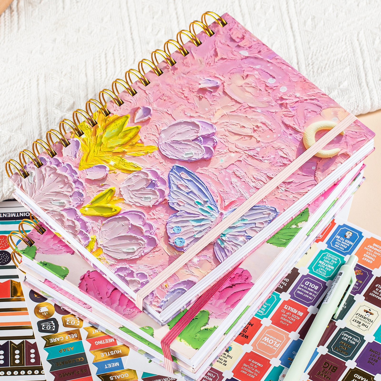 High quality horizontal line notepad thickened cute student artistic oil painting A5 cartoon spiral notebook