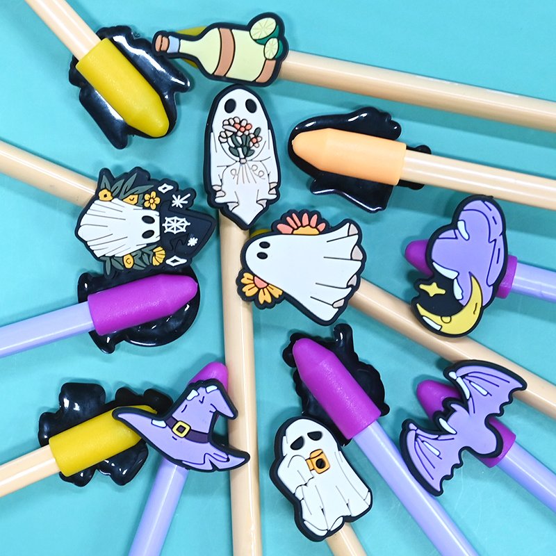 Factory Soft Pvc Pumpkin Pencil Topper Wholesale Halloween Series Cartoon Rubber Ghost Pencil Toppers Decoration For Pencil