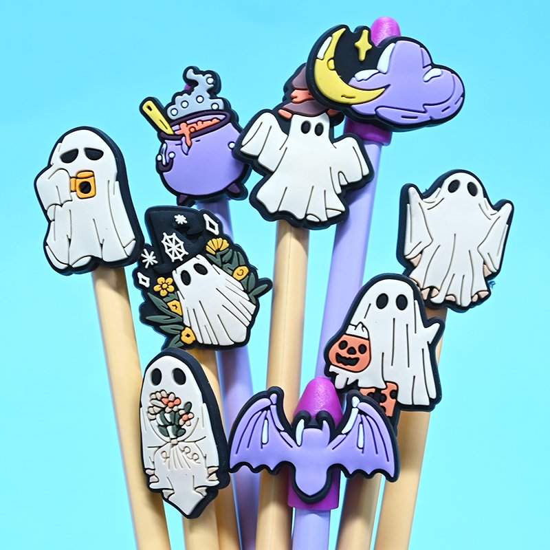 Factory Soft Pvc Pumpkin Pencil Topper Wholesale Halloween Series Cartoon Rubber Ghost Pencil Toppers Decoration For Pencil