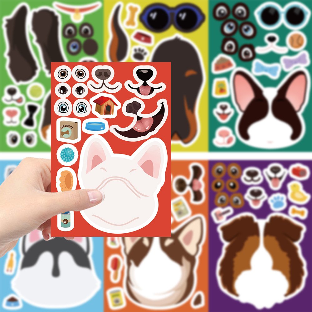 8 Sheets Cartoon Dogs Make a Face Stickers Diy Decoration Phone Water Cup Laptop Diary Children Puzzle Waterproof Toy Decals