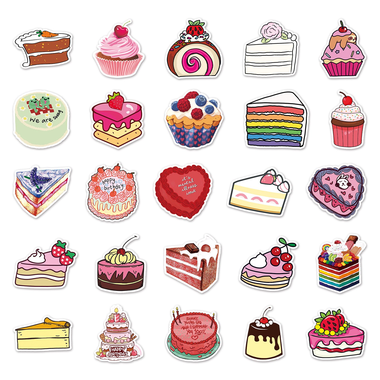 Custom Self Adhesive Vinyl waterproof Cartoon Cute Cake Stickers For Birthday Gathering Event Sticker