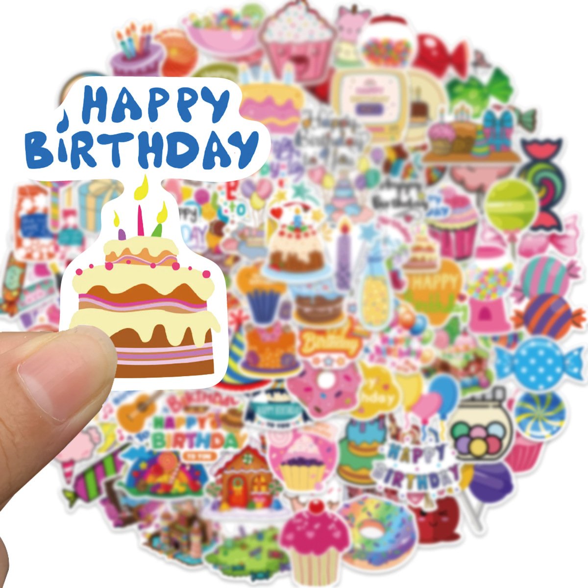 Custom Self Adhesive Vinyl waterproof Cartoon Cute Cake Stickers For Birthday Gathering Event Sticker