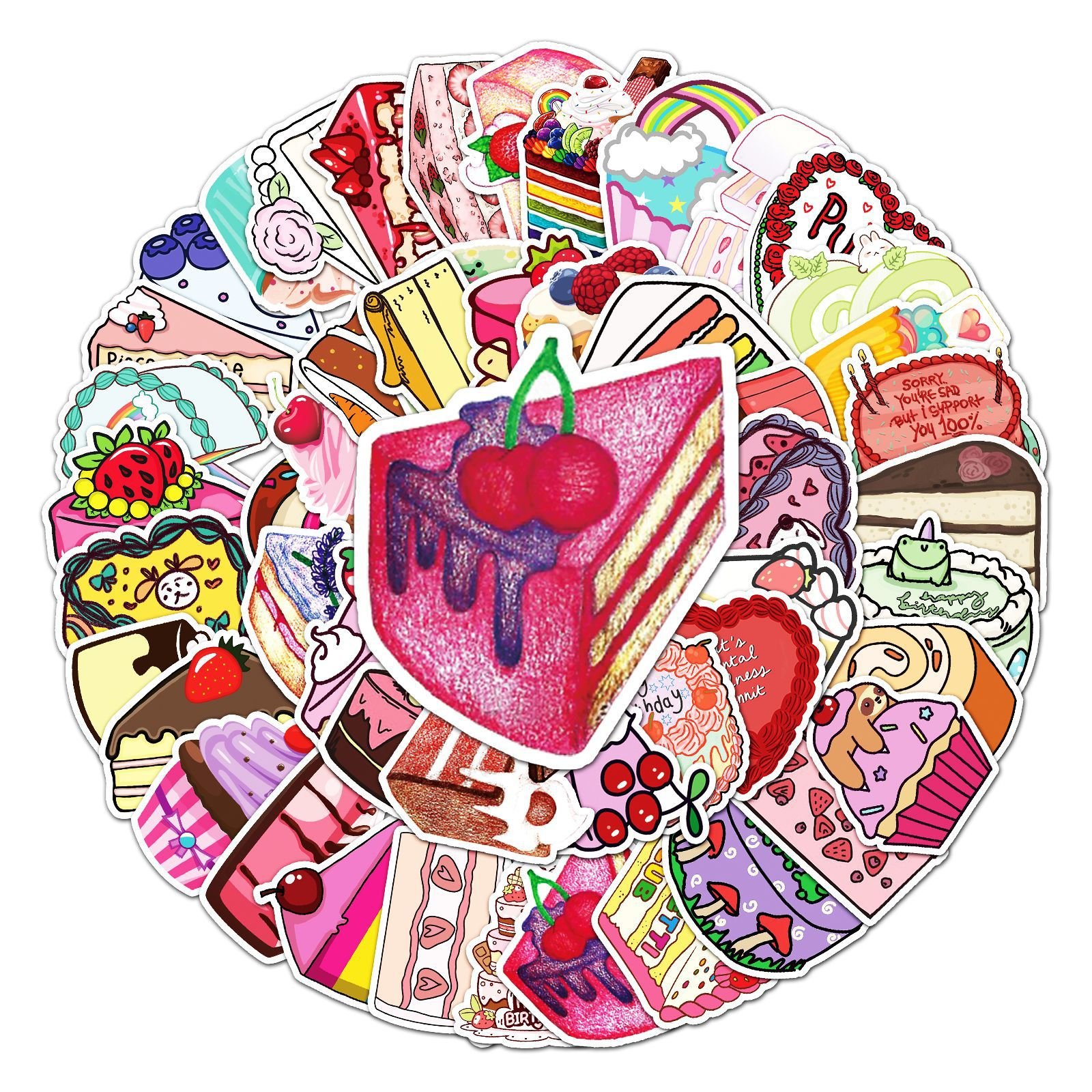 Custom Self Adhesive Vinyl waterproof Cartoon Cute Cake Stickers For Birthday Gathering Event Sticker