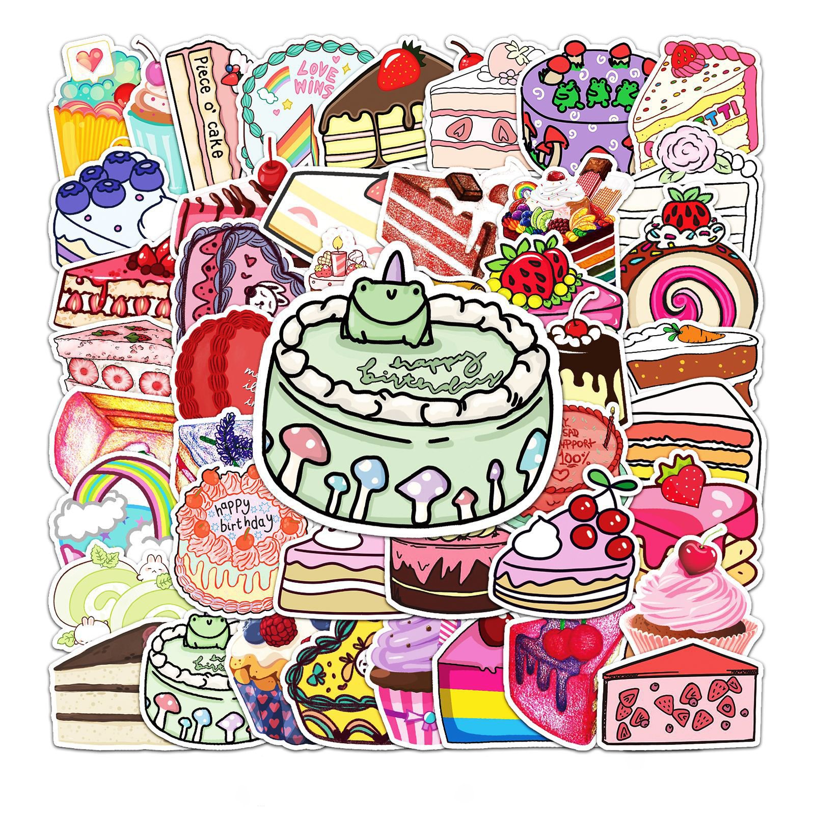 Custom Self Adhesive Vinyl waterproof Cartoon Cute Cake Stickers For Birthday Gathering Event Sticker