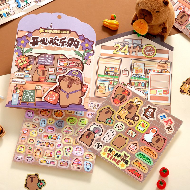SIMNO Cartoon Design Capybara Theme Kids DIY Scene Quiet Book Cute Sticker Pack Creative DIY Kit