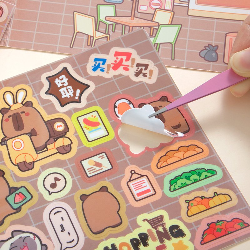 SIMNO Cartoon Design Capybara Theme Kids DIY Scene Quiet Book Cute Sticker Pack Creative DIY Kit