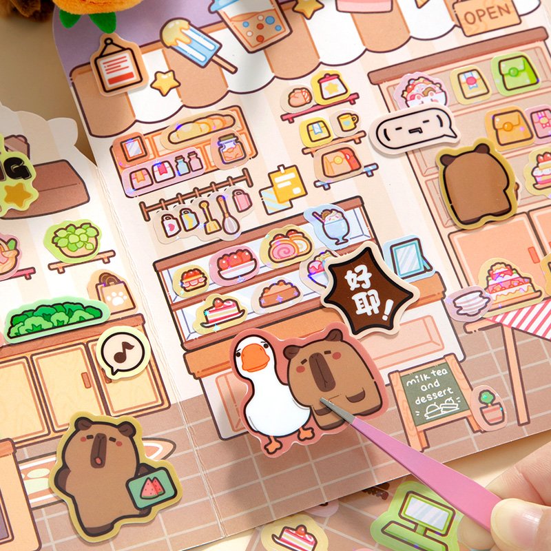 SIMNO Cartoon Design Capybara Theme Kids DIY Scene Quiet Book Cute Sticker Pack Creative DIY Kit