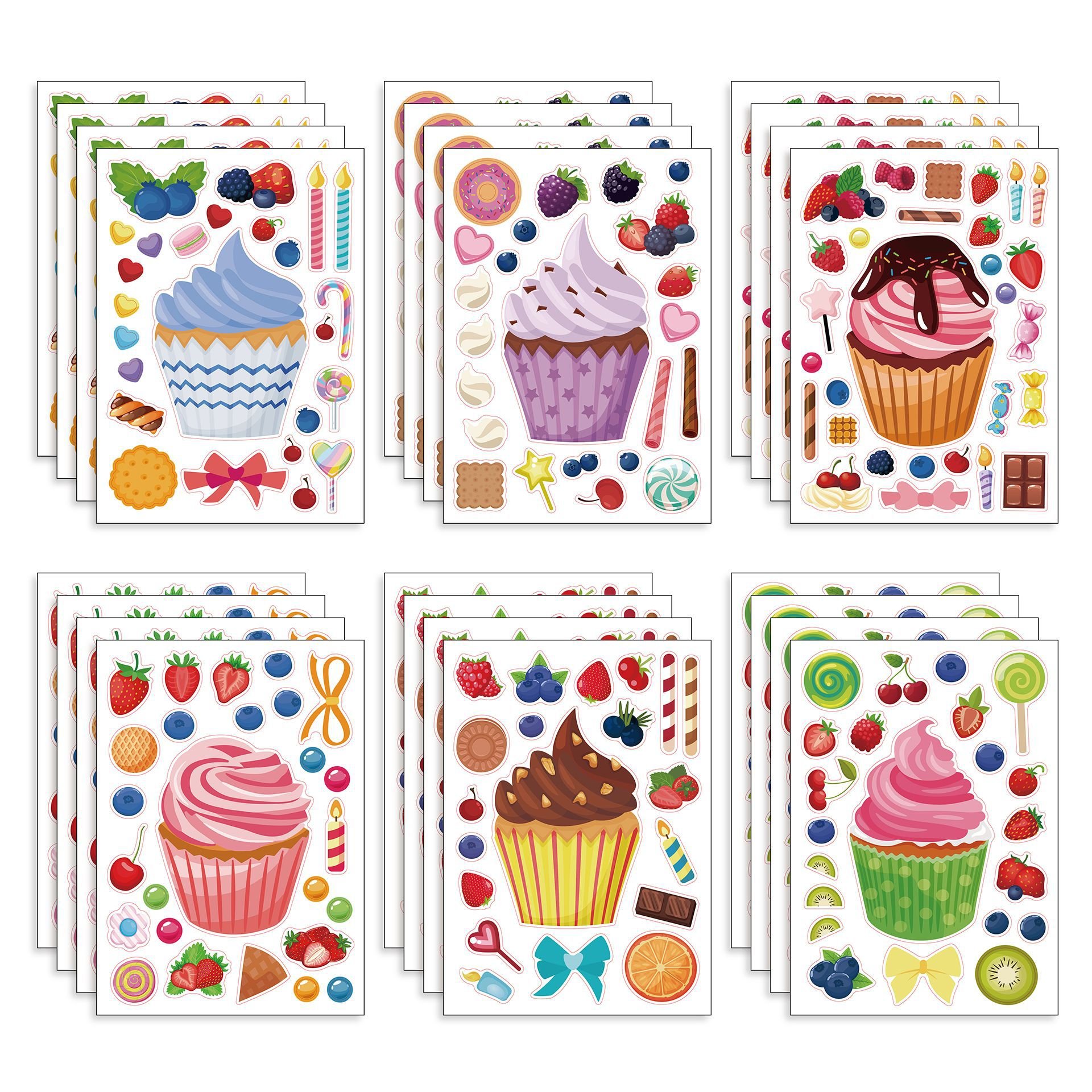 Cupcake Ice Cream Stickers, Make Your Own Dessert Mix and Match Sticker Cake Decorating Decals Party Favors for Kids
