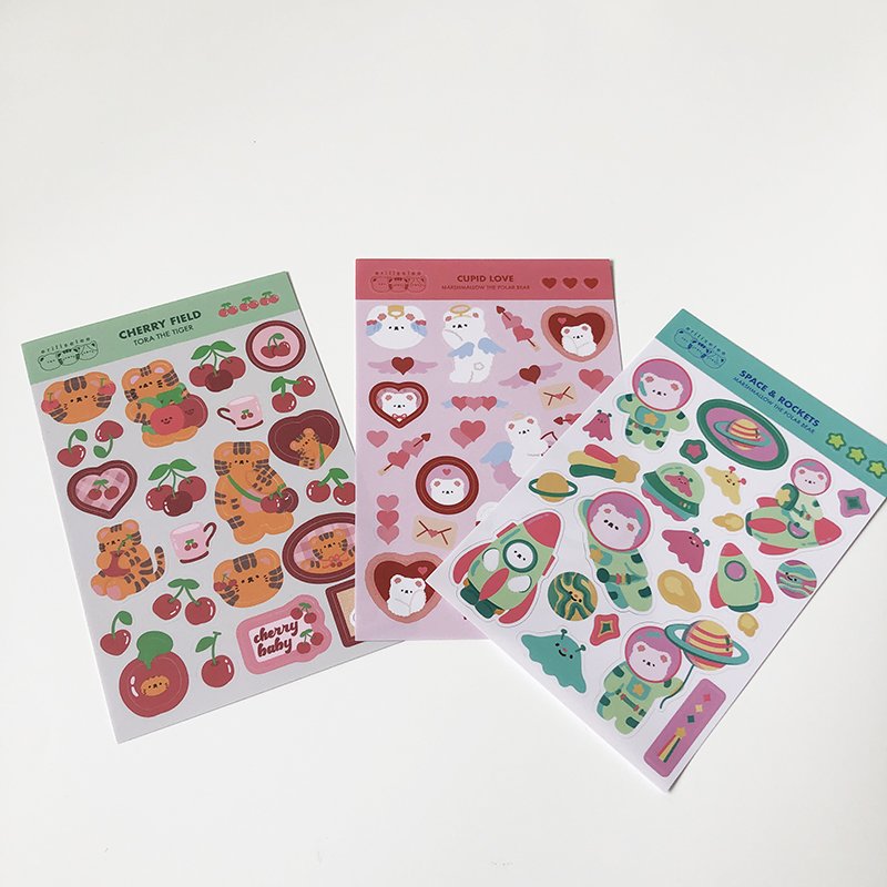 Custom Sticker Sheets Cartoon Design Kiss Cut Vinyl Sticker Sheets Waterproof Self Adhesive Sticker Sheet