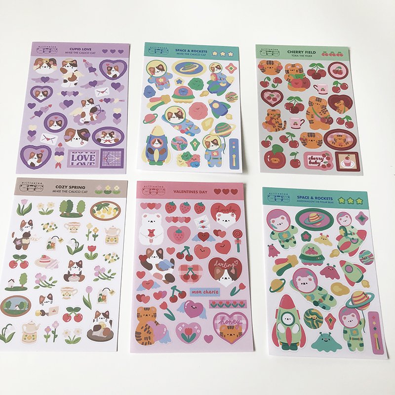 Custom Sticker Sheets Cartoon Design Kiss Cut Vinyl Sticker Sheets Waterproof Self Adhesive Sticker Sheet