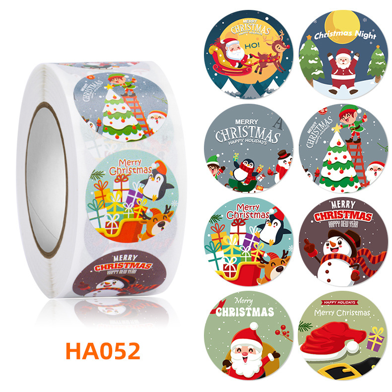 Custom wholesale waterproof label cartoon sticker roll 8 design Christmas Stickers self adhesive label