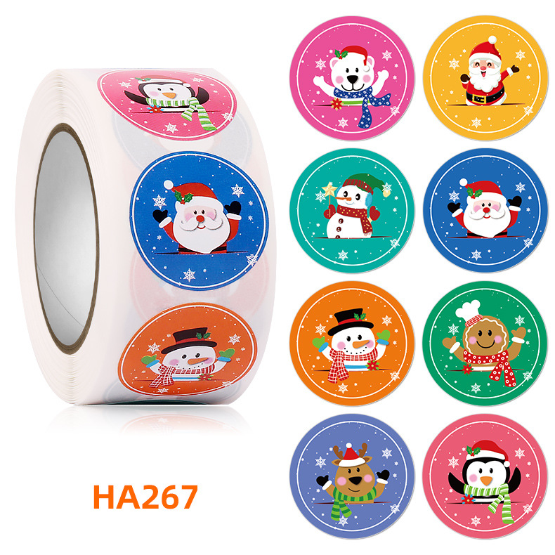 Custom wholesale waterproof label cartoon sticker roll 8 design Christmas Stickers self adhesive label