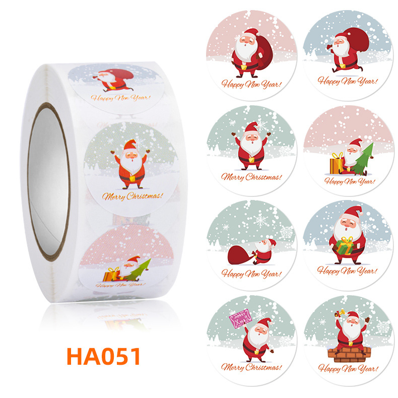 Custom wholesale waterproof label cartoon sticker roll 8 design Christmas Stickers self adhesive label