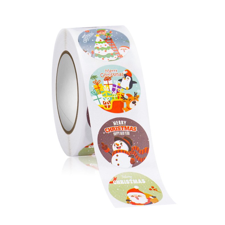 Custom wholesale waterproof label cartoon sticker roll 8 design Christmas Stickers self adhesive label