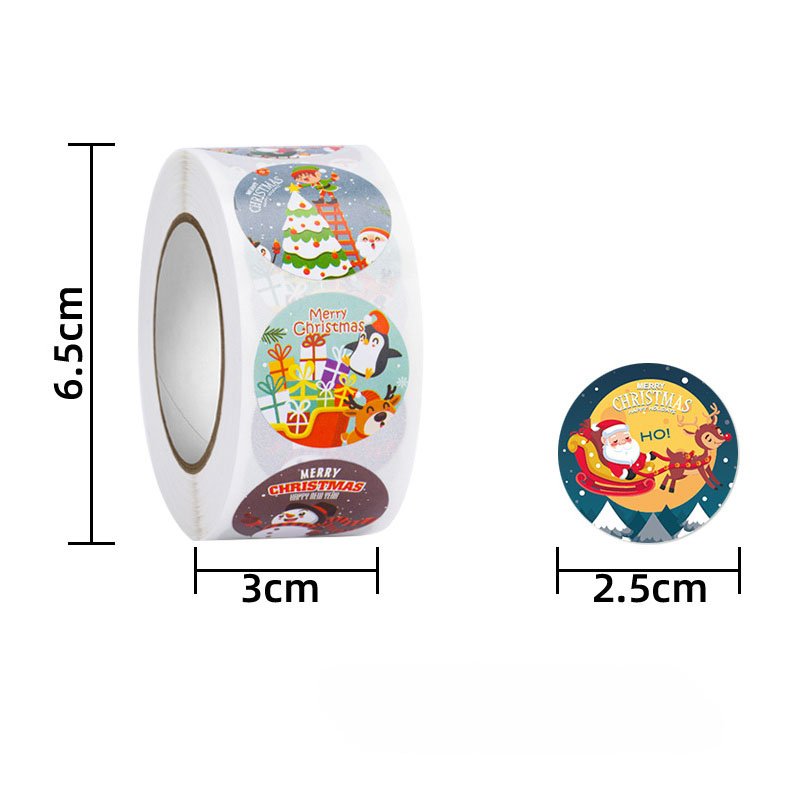 Custom wholesale waterproof label cartoon sticker roll 8 design Christmas Stickers self adhesive label
