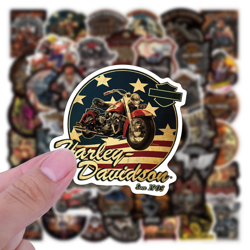 50Pcs Creative Motorcycle Logo Sticker Custom Waterproof Graffiti Notebook Water Cup Vinyl Cartoon Cool Locomotive Stickers