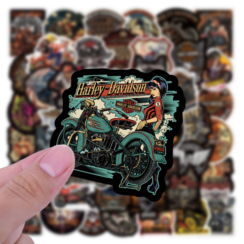 50Pcs Creative Motorcycle Logo Sticker Custom Waterproof Graffiti Notebook Water Cup Vinyl Cartoon Cool Locomotive Stickers