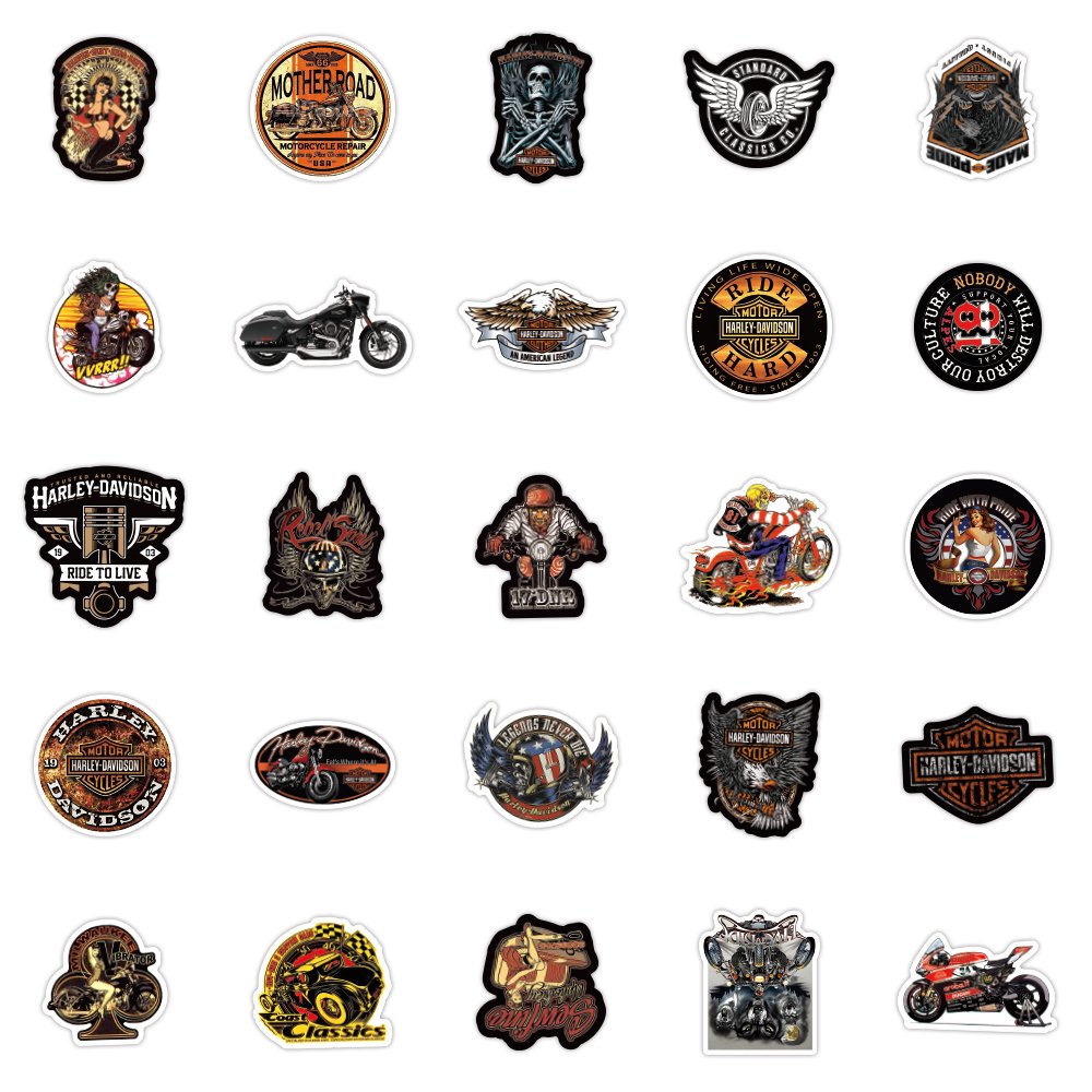 50Pcs Creative Motorcycle Logo Sticker Custom Waterproof Graffiti Notebook Water Cup Vinyl Cartoon Cool Locomotive Stickers