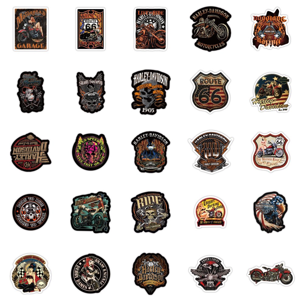 50Pcs Creative Motorcycle Logo Sticker Custom Waterproof Graffiti Notebook Water Cup Vinyl Cartoon Cool Locomotive Stickers