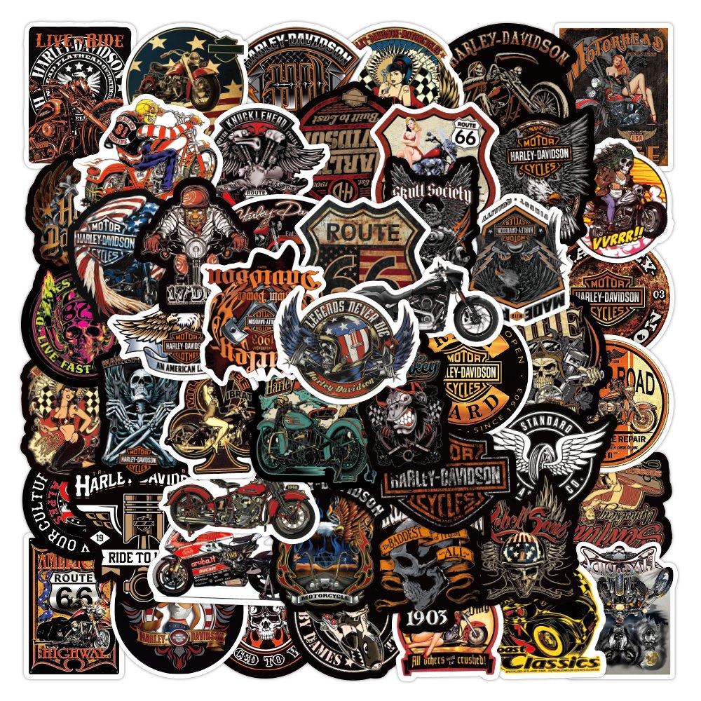50Pcs Creative Motorcycle Logo Sticker Custom Waterproof Graffiti Notebook Water Cup Vinyl Cartoon Cool Locomotive Stickers