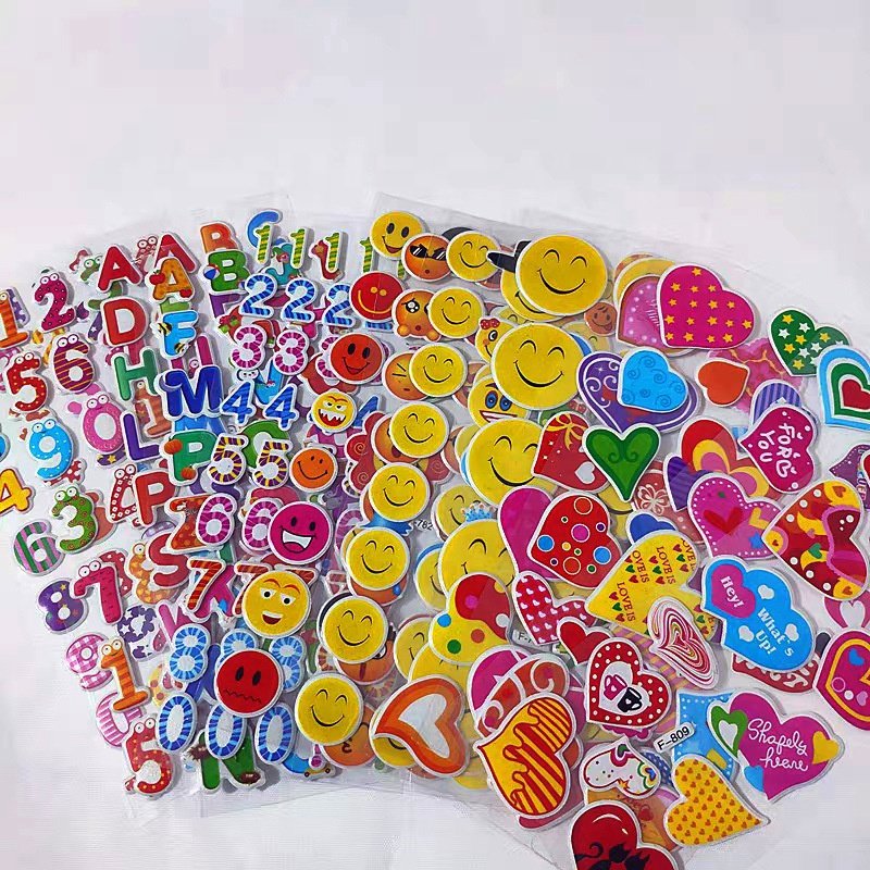 Jintian Factory Custom Printed 3D Cartoon Alphabet Adhesive Embossed Puffy Decorative Stickers