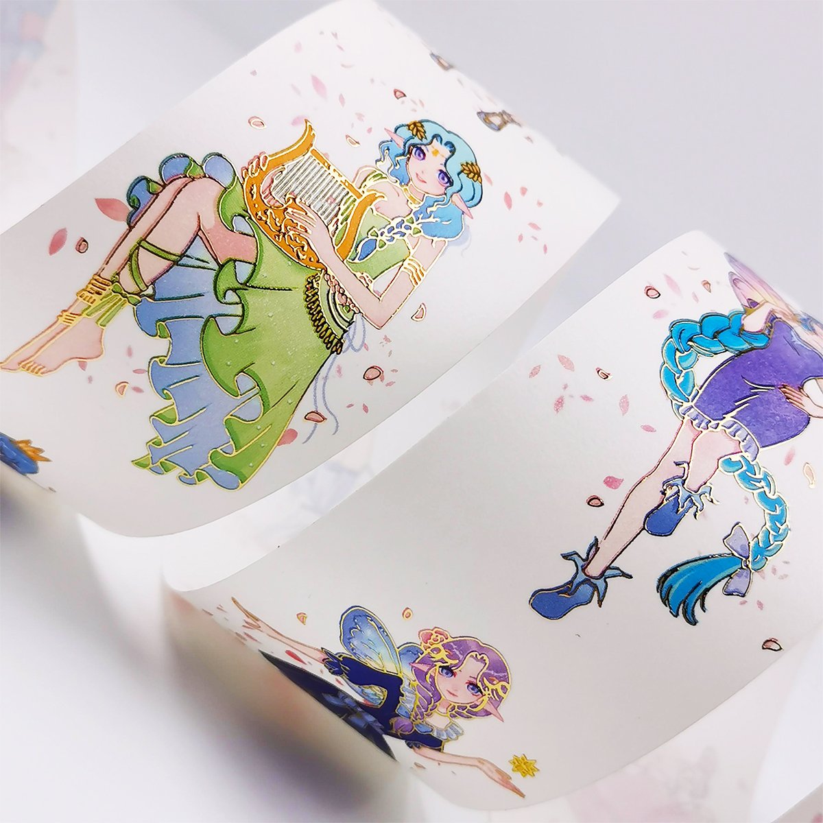 Custom High Quality Gold Foil Hot Stamping Printing Journal Washi Tape , Varnished DIY Masking Paper Decoration Planner Stickers