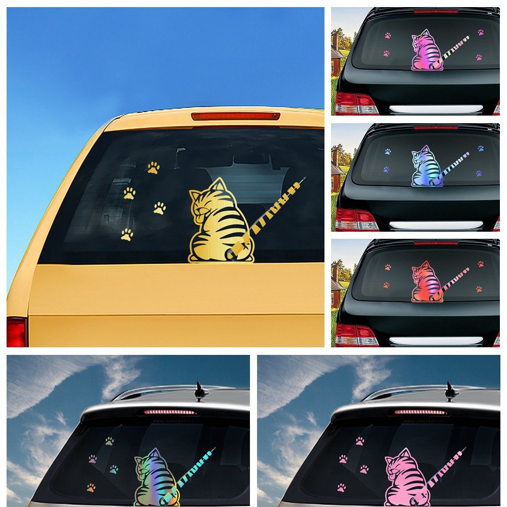 Car Window Decal Signs Funny Stickers Adhesive Personalised Custom Cat Moving Tail Reflective wiper sticker Car Vinyl label