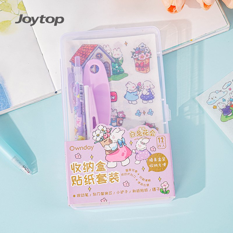 Joytop 1642 Wholesale White Rabbit Flower Festival Storage Box Sticker Set DIY Craft Cute Stationery