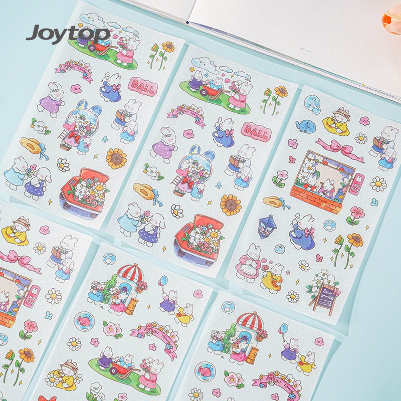 Joytop 1642 Wholesale White Rabbit Flower Festival Storage Box Sticker Set DIY Craft Cute Stationery
