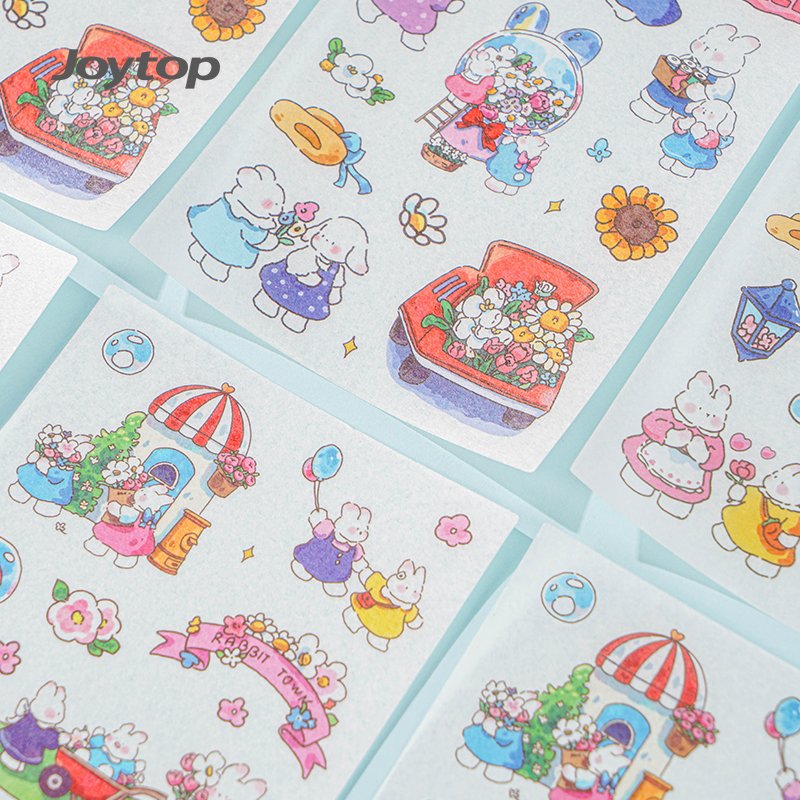 Joytop 1642 Wholesale White Rabbit Flower Festival Storage Box Sticker Set DIY Craft Cute Stationery