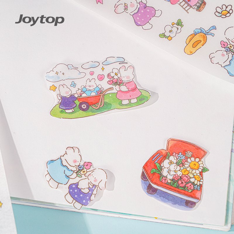 Joytop 1642 Wholesale White Rabbit Flower Festival Storage Box Sticker Set DIY Craft Cute Stationery