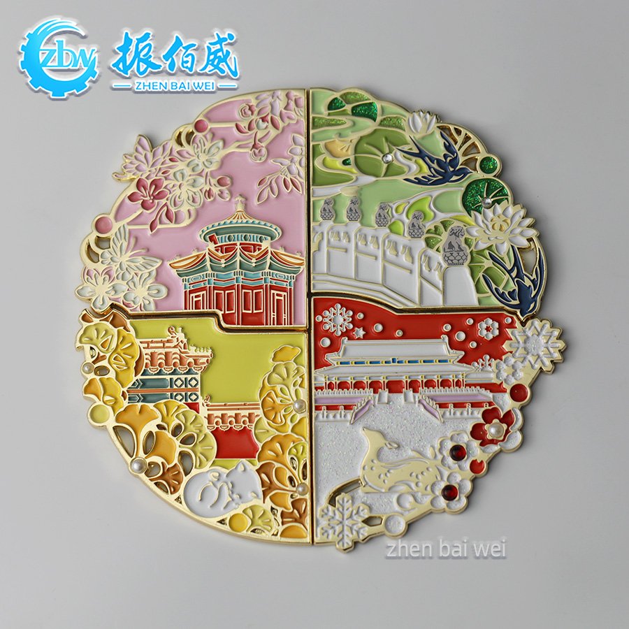 Forbidden City Four Seasons Splicing 3D Soft Enamel Magnetic Refrigerator Stickers Customized Metal Refrigerator Stickers