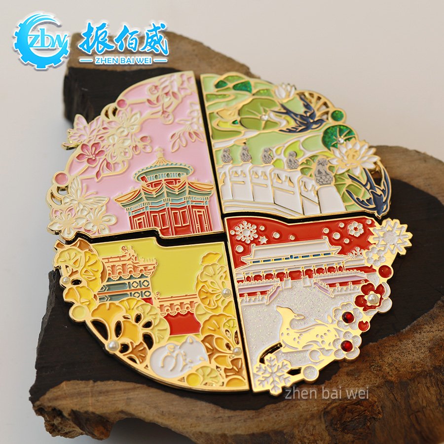 Forbidden City Four Seasons Splicing 3D Soft Enamel Magnetic Refrigerator Stickers Customized Metal Refrigerator Stickers