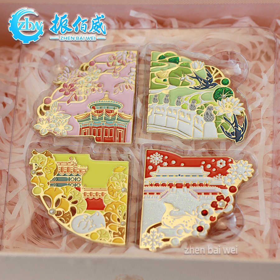 Forbidden City Four Seasons Splicing 3D Soft Enamel Magnetic Refrigerator Stickers Customized Metal Refrigerator Stickers