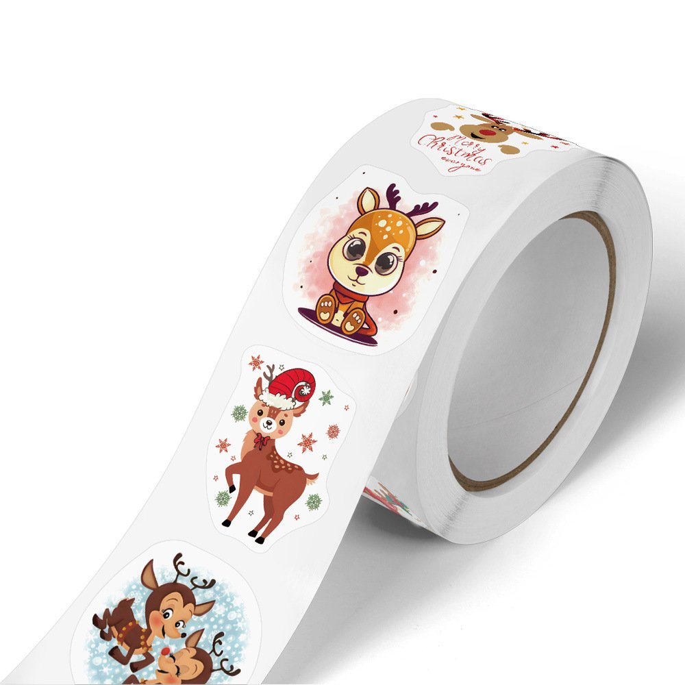 Custom Logo Merry Christmas Cartoon Sticker Vinyl Labels 500pcs per Roll Thank You Ties