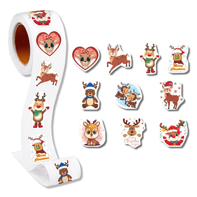 Custom Logo Merry Christmas Cartoon Sticker Vinyl Labels 500pcs per Roll Thank You Ties