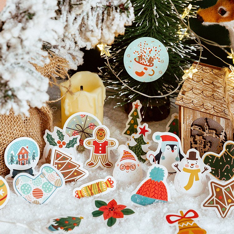 Custom Logo Merry Christmas Cartoon Sticker Vinyl Labels 500pcs per Roll Thank You Ties