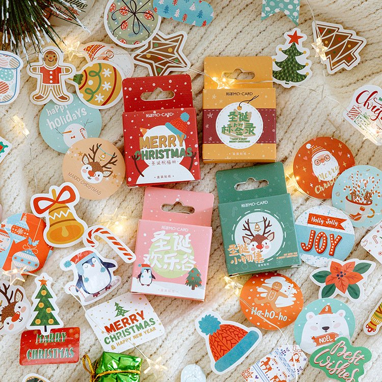 Custom Logo Merry Christmas Cartoon Sticker Vinyl Labels 500pcs per Roll Thank You Ties