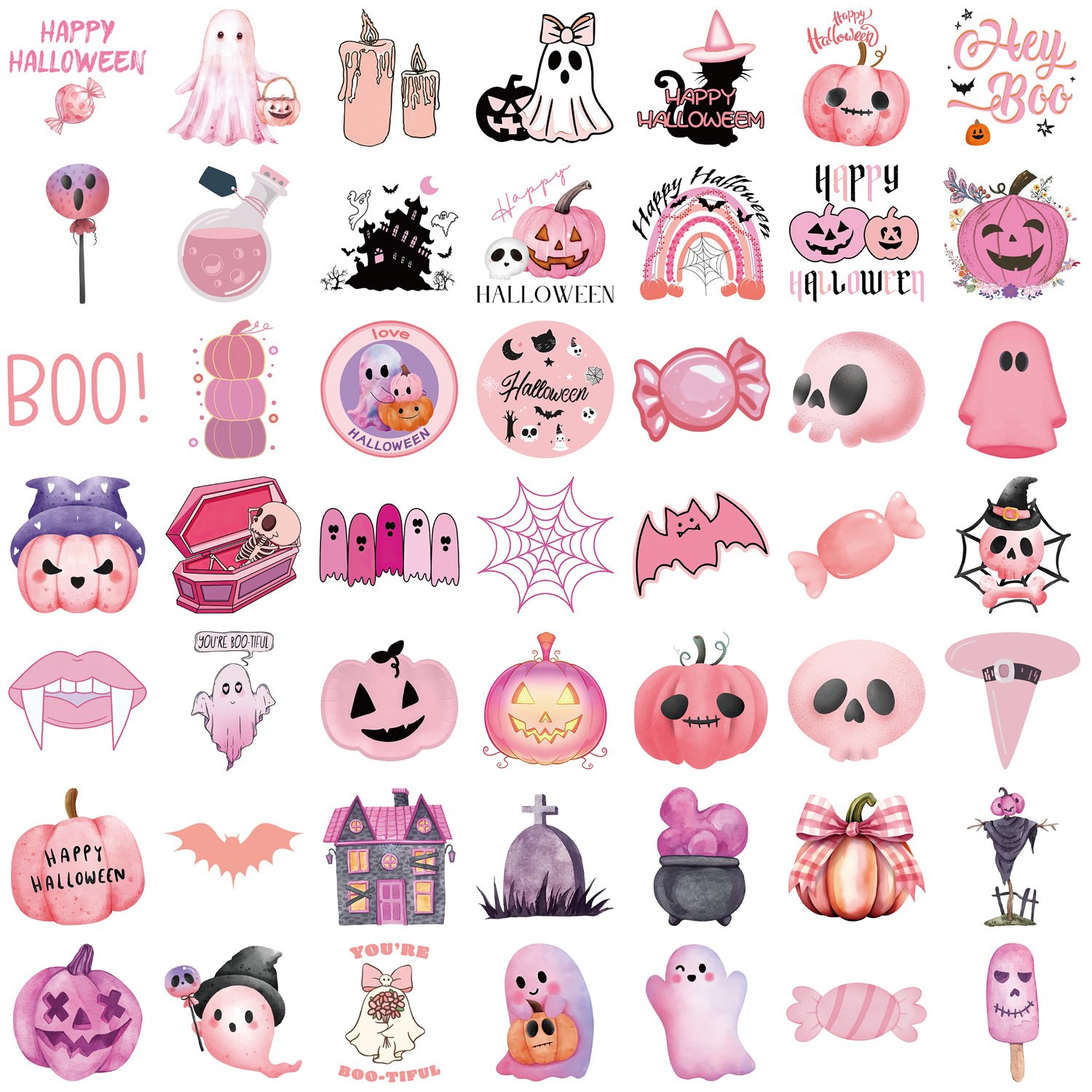 50 pink Halloween graffiti stickers decorate guitar notebook luggage DIY waterproof cartoon stickers decorative stickers