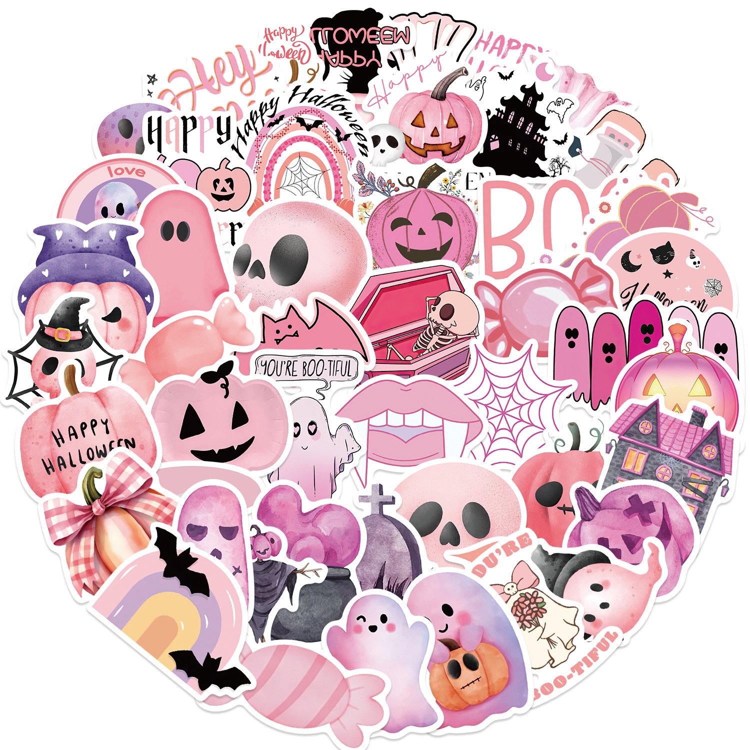 50 pink Halloween graffiti stickers decorate guitar notebook luggage DIY waterproof cartoon stickers decorative stickers