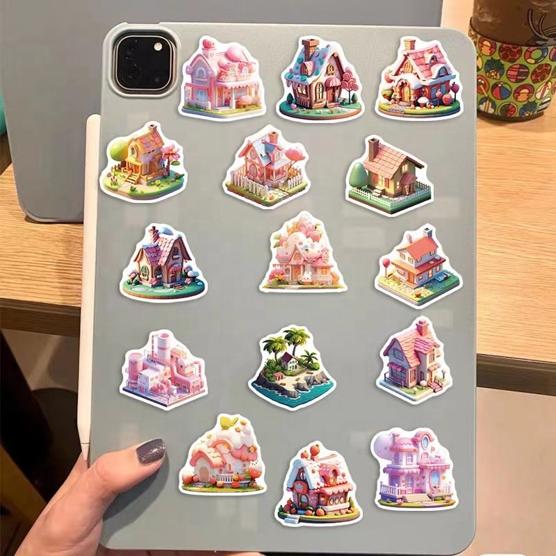 50pcs cartoon house waterproof PVC graffiti sticker packs for kids laptop skateboard luggage notebook cup bottle DIY decoration