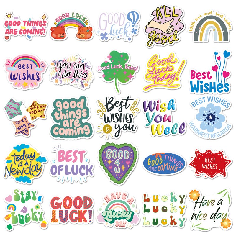 50pcs Factory Outlet Sale Creative Custom Sticker Decorative INS Cartoon Blessing in English Sticker
