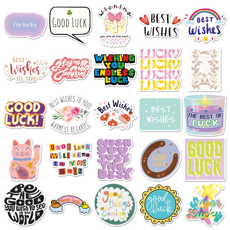 50pcs Factory Outlet Sale Creative Custom Sticker Decorative INS Cartoon Blessing in English Sticker